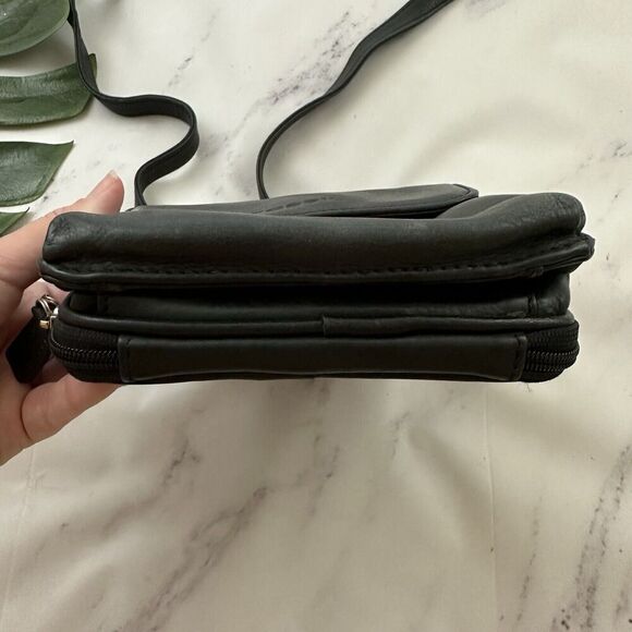 Fossil Vintage Y2k Cross Body Purse Bag Black Leather Chunky Pockets Square - Picture 4 of 7